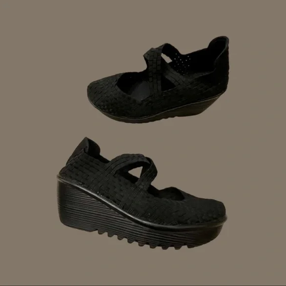 bernie mev. Shoes Bernie Mev Drake Black Woven Stretch Mary Jane Wedge Platform Comfort Clog Sz Poshmark